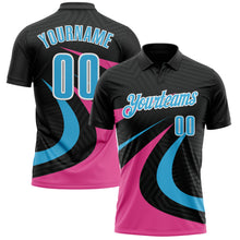 Charger l&#39;image dans la galerie, Custom Black Sky Blue-Pink 3D Bowling Geometric Shape Performance Polo Shirt
