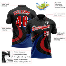 Загрузить изображение в средство просмотра галереи, Custom Black Red-Royal 3D Bowling Geometric Shape Performance Polo Shirt
