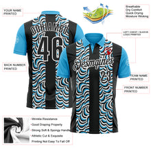 Laden Sie das Bild in den Galerie-Viewer, Custom Black Sky Blue-White 3D Bowling Geometric Shape Performance Polo Shirt
