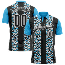 Laden Sie das Bild in den Galerie-Viewer, Custom Black Sky Blue-White 3D Bowling Geometric Shape Performance Polo Shirt
