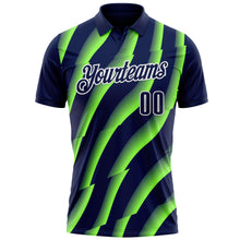 Laden Sie das Bild in den Galerie-Viewer, Custom Navy Neon Green-White 3D Bowling Geometric Shape Performance Polo Shirt
