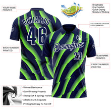 Laden Sie das Bild in den Galerie-Viewer, Custom Navy Neon Green-White 3D Bowling Geometric Shape Performance Polo Shirt
