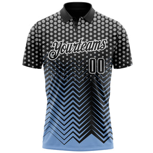 Custom Black Light Blue-Gray 3D Bowling Geometric Shape Performance Polo Shirt