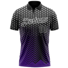 Laden Sie das Bild in den Galerie-Viewer, Custom Black Purple-Gray 3D Bowling Geometric Shape Performance Polo Shirt
