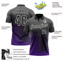 Laden Sie das Bild in den Galerie-Viewer, Custom Black Purple-Gray 3D Bowling Geometric Shape Performance Polo Shirt
