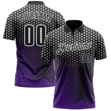 Laden Sie das Bild in den Galerie-Viewer, Custom Black Purple-Gray 3D Bowling Geometric Shape Performance Polo Shirt
