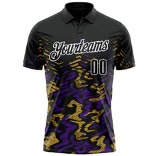 Charger l&#39;image dans la galerie, Custom Black Purple-Old Gold 3D Bowling Abstract Grunge Art Performance Polo Shirt
