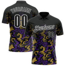 Загрузить изображение в средство просмотра галереи, Custom Black Purple-Old Gold 3D Bowling Abstract Grunge Art Performance Polo Shirt
