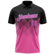 Charger l&#39;image dans la galerie, Custom Black Pink-Light Blue 3D Pattern Design Gradient Square Shape Performance Polo Shirt
