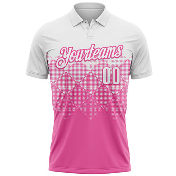 Custom White Pink 3D Pattern Design Gradient Square Shape Performance Polo Shirt