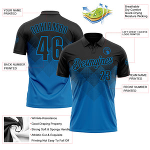 Custom Black Blue 3D Pattern Design Gradient Square Shape Performance Polo Shirt