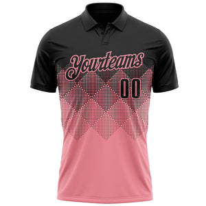 Custom Black Medium Pink 3D Pattern Design Gradient Square Shape Performance Polo Shirt