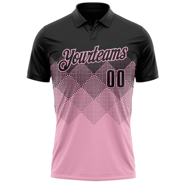 Custom Black Light Pink 3D Pattern Design Gradient Square Shape Performance Polo Shirt