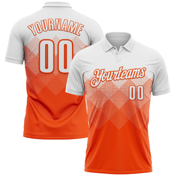 Custom White Orange 3D Pattern Design Gradient Square Shape Performance Polo Shirt