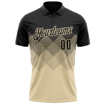 Custom Black Cream 3D Pattern Design Gradient Square Shape Performance Polo Shirt