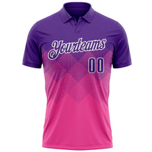 Загрузить изображение в средство просмотра галереи, Custom Purple Pink-White 3D Pattern Design Gradient Square Shape Performance Polo Shirt
