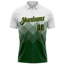 Load image into Gallery viewer, Custom White Green-Old Gold 3D Pattern Design Gradient Square Shape Performance Polo Shirt
