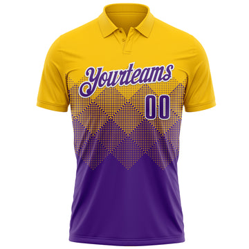 Custom Yellow Purple-White 3D Pattern Design Gradient Square Shape Performance Polo Shirt