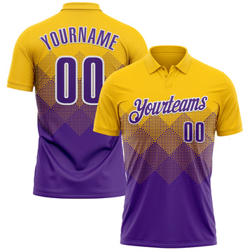 Custom Yellow Purple-White 3D Pattern Design Gradient Square Shape Performance Polo Shirt