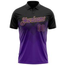 Загрузить изображение в средство просмотра галереи, Custom Black Purple-Old Gold 3D Pattern Design Gradient Square Shape Performance Polo Shirt
