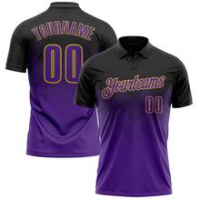 Загрузить изображение в средство просмотра галереи, Custom Black Purple-Old Gold 3D Pattern Design Gradient Square Shape Performance Polo Shirt
