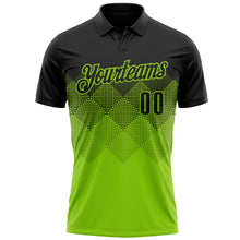 Load image into Gallery viewer, Custom Black Neon Green 3D Pattern Design Gradient Square Shape Performance Polo Shirt
