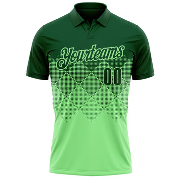 Custom Green Pea Green 3D Pattern Design Gradient Square Shape Performance Polo Shirt