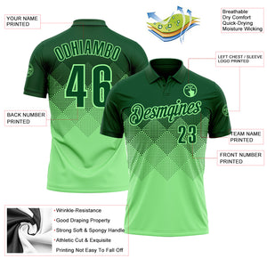 Custom Green Pea Green 3D Pattern Design Gradient Square Shape Performance Polo Shirt