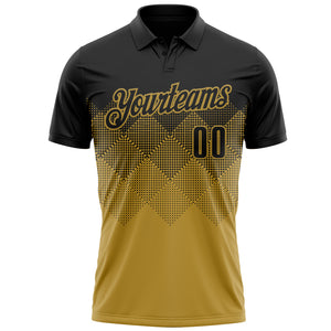 Custom Black Old Gold 3D Pattern Design Gradient Square Shape Performance Polo Shirt