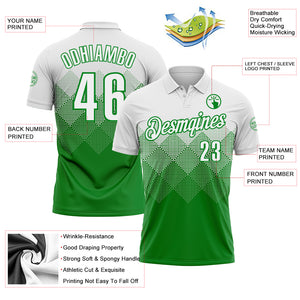 Custom White Grass Green 3D Pattern Design Gradient Square Shape Performance Polo Shirt