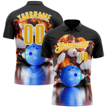 Загрузить изображение в средство просмотра галереи, Custom Black Yellow-White 3D Bowling Burning Flame Performance Polo Shirt
