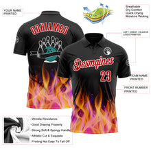 Laden Sie das Bild in den Galerie-Viewer, Custom Black Red-White 3D Bowling Burning Flame Performance Polo Shirt
