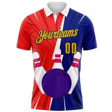 Load image into Gallery viewer, Custom Royal Yellow Red-Black 3D Bowling Performance Polo Shirt
