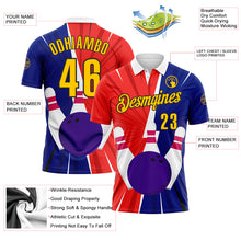 Load image into Gallery viewer, Custom Royal Yellow Red-Black 3D Bowling Performance Polo Shirt
