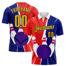 Load image into Gallery viewer, Custom Royal Yellow Red-Black 3D Bowling Performance Polo Shirt
