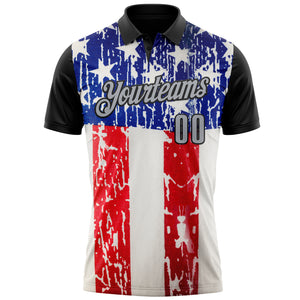 Custom White Gray-Black 3D Cornhole American Flag Performance Polo Shirt