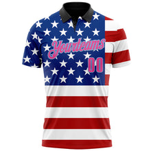 Загрузить изображение в средство просмотра галереи, Custom Black Pink Light Blue Red-Royal 3D Cornhole American Flag Performance Polo Shirt
