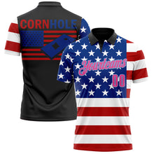 Загрузить изображение в средство просмотра галереи, Custom Black Pink Light Blue Red-Royal 3D Cornhole American Flag Performance Polo Shirt
