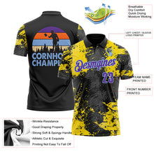 Charger l&#39;image dans la galerie, Custom Black Purple-Light Blue 3D Cornhole Splash Performance Polo Shirt
