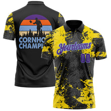 Charger l&#39;image dans la galerie, Custom Black Purple-Light Blue 3D Cornhole Splash Performance Polo Shirt
