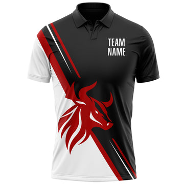 Custom Black White-Red 3D Pattern Design Animal Bull Performance Polo Shirt