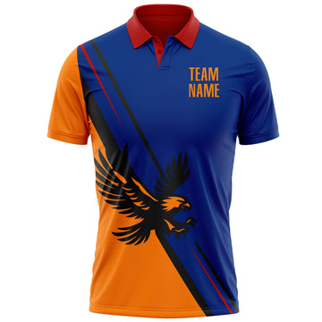 Custom Royal Bay Orange Red-Black 3D Pattern Design Animal Eagle Performance Polo Shirt