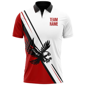 Custom White Red-Black 3D Pattern Design Animal Eagle Performance Polo Shirt