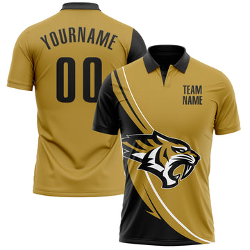 Custom Old Gold Black-White 3D Pattern Design Animal Tiger Performance Polo Shirt