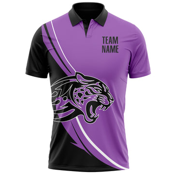 Custom Medium Purple Black-White 3D Pattern Design Animal Leopard Performance Polo Shirt