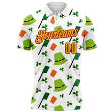 Laden Sie das Bild in den Galerie-Viewer, Custom White Gold-Red 3D St. Patrick&#39;s Day Shamrock Performance Polo Shirt
