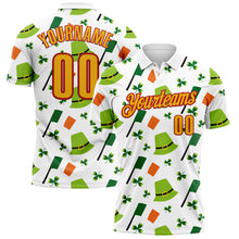 Laden Sie das Bild in den Galerie-Viewer, Custom White Gold-Red 3D St. Patrick&#39;s Day Shamrock Performance Polo Shirt
