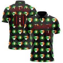 Laden Sie das Bild in den Galerie-Viewer, Custom Black Red 3D St. Patrick&#39;s Day Shamrock Performance Polo Shirt
