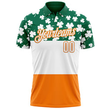 Laden Sie das Bild in den Galerie-Viewer, Custom Kelly Green White-Bay Orange 3D St. Patrick&#39;s Day Shamrock Performance Polo Shirt
