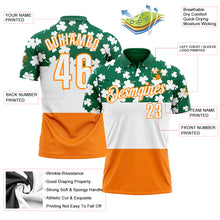 Laden Sie das Bild in den Galerie-Viewer, Custom Kelly Green White-Bay Orange 3D St. Patrick&#39;s Day Shamrock Performance Polo Shirt
